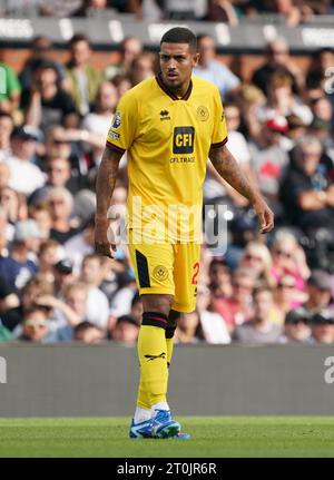 LONDRES, ANGLETERRE - 07 OCTOBRE : Vinicius Souza de Sheffield United lors du match de Premier League entre Fulham et Sheffield United à Craven Cottage le 07 octobre 2023 à Londres. (Photo de Dylan Hepworth/MB Media) Banque D'Images