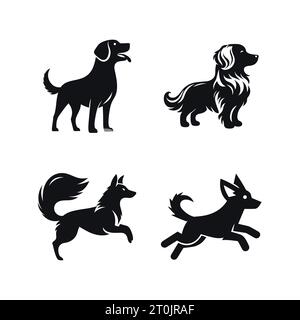 Ensemble de silhouettes de chiens différentes sur fond blanc. Illustration vectorielle Illustration de Vecteur