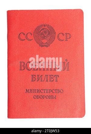 Ancien certificat de la carte militaire de serviteur de l'URSS de l'Union soviétique des années 70 Traduction en russe : URSS, carte d ' identité militaire, Ministère de la défense Banque D'Images