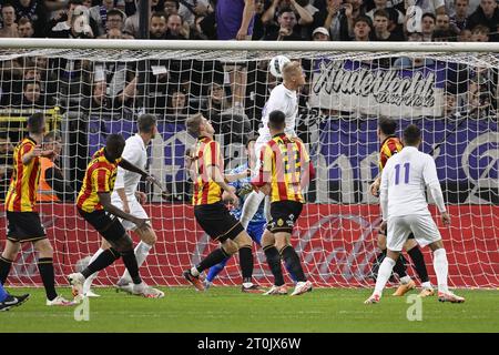 Bruxelles, Belgique. 07 octobre 2023. Kasper Dolberg Rasmussen d'Anderlecht photographié en action lors d'un match de football entre le RSC Anderlecht et KV Mechelen, le jour 10 de la 2023-2024 'Jupiler Pro League' première division du championnat belge, à Bruxelles, le samedi 07 octobre 2023. BELGA PHOTO LAURIE DIEFFEMBACQ crédit : Belga News Agency/Alamy Live News Banque D'Images