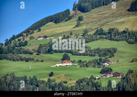 Stuhlfelden, Pinzgau, Salzbourg, Ort, Dorf, Berg, Tal, Kirche, Kirchturm, Jahreszeit, Sommer, Herbst, Haus, Häuser, Siedlung, Gebäude, Wiese, Wald, Ber Banque D'Images