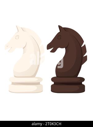 Figure d'échecs de chevalier blanc et noir pour illustration vectorielle de jeu de table isolée sur fond blanc Illustration de Vecteur