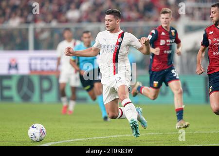 Gênes, Italie. 07 octobre 2023. Luka Jovic de l'AC Milan lors du match Serie A Tim entre Genoa CFC et AC Milan au Luigi Ferrari Stadium le 7 octobre 2023 à Gênes, Italie. Crédit : Giuseppe Maffia/Alamy Live News Banque D'Images