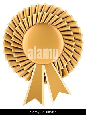 Prix gagnant en or, ruban de rosette, ruban de récompense, prix, médaille ou insigne avec rubans. Rendu 3D isolé sur fond blanc Banque D'Images