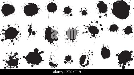 Ensemble de formes vectorielles. MEGA pack de différents coups de pinceau : éclaboussures d'encre noire, blots, dessins ronds à main levée, lignes grungy dessinées, vagues, cercle Illustration de Vecteur