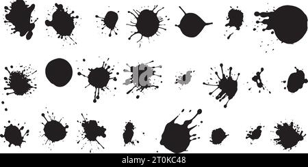 Ensemble de formes vectorielles. MEGA pack de différents coups de pinceau : éclaboussures d'encre noire, blots, dessins ronds à main levée, lignes grungy dessinées, vagues, cercle Illustration de Vecteur