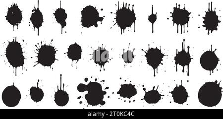 Ensemble de formes vectorielles. MEGA pack de différents coups de pinceau : éclaboussures d'encre noire, blots, dessins ronds à main levée, lignes grungy dessinées, vagues, cercle Illustration de Vecteur
