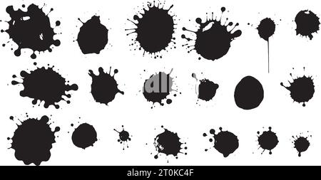Ensemble de formes vectorielles. MEGA pack de différents coups de pinceau : éclaboussures d'encre noire, blots, dessins ronds à main levée, lignes grungy dessinées, vagues, cercle Illustration de Vecteur