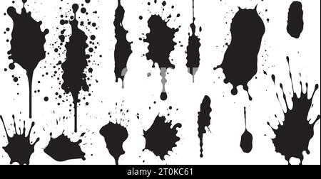Ensemble de formes vectorielles. MEGA pack de différents coups de pinceau : éclaboussures d'encre noire, blots, dessins ronds à main levée, lignes grungy dessinées, vagues, cercle Illustration de Vecteur