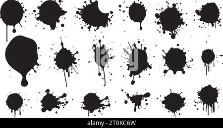 Ensemble de formes vectorielles. MEGA pack de différents coups de pinceau : éclaboussures d'encre noire, blots, dessins ronds à main levée, lignes grungy dessinées, vagues, cercle Illustration de Vecteur