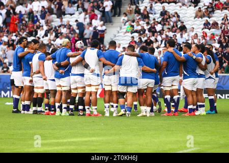 Lille, France. 07 octobre 2023. LILLE, FRANCE - 7 OCTOBRE : caucus de Samao lors du match de coupe du monde de rugby France 2023 entre l'Angleterre et les Samoa au Stade Pierre Mauroy le 7 octobre 2023 à Lille, France. (Photo Hans van der Valk/Orange Pictures) crédit : Orange pics BV/Alamy Live News Banque D'Images