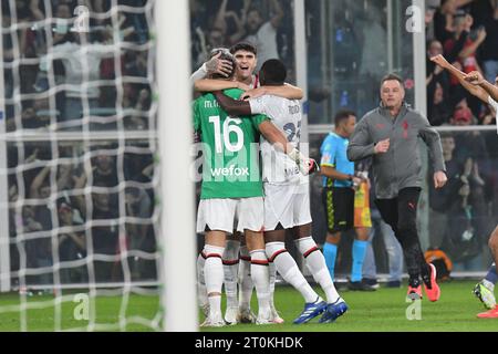 Gênes, Italie. 07 octobre 2023. Exultation Milan - Gênes-Milan - Serie A pendant Gênes CFC vs AC Milan, match de football italien Serie A à Gênes, Italie, octobre 07 2023 crédit : Agence photo indépendante/Alamy Live News Banque D'Images