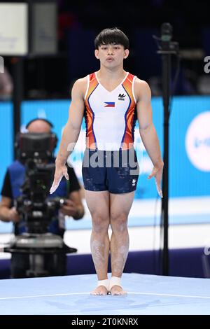 Anvers, Belgique. 7 octobre 2023. Carlos Edriel Yulo (PHI), le 7 octobre 2023 - gymnastique artistique : Championnats du monde de gymnastique artistique 2023, finale de l'exercice au sol Apparatu masculin au Sportpaleis Antwerpen à Anvers, Belgique. Crédit : MATSUO.K/AFLO SPORT/Alamy Live News Banque D'Images