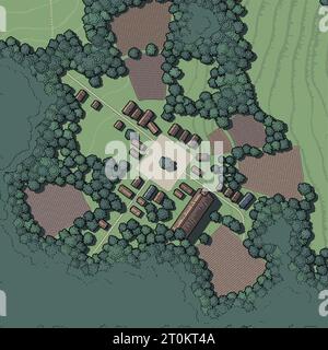 Ancienne carte vectorielle de village fantastique Illustration de Vecteur