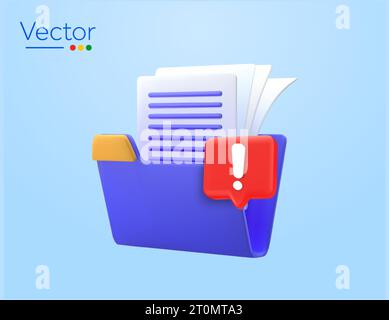 fichiers 3d et dossier bleu foncé avec icône d'erreur, style minimal isolé sur fond. 3d icône de document manquant, symbole de fichier informatique non valide, données supprimées, symbole corrompu. Illustration vectorielle. Illustration vectorielle Illustration de Vecteur