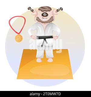 Mignon illustration de monstre sportif, clip art judoka graphique, activités clipart éléments Banque D'Images