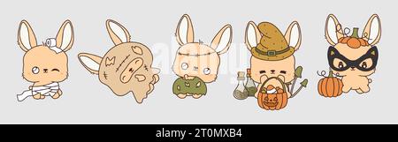 Ensemble d'illustrations Vector Halloween Rabbit. Collection de Kawaii Isolated Halloween Bunny Art Illustration de Vecteur