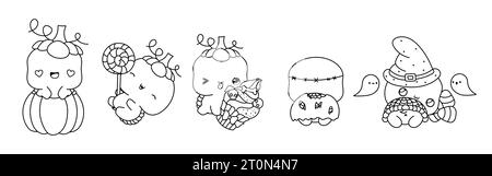 Ensemble de Kawaii Halloween Tortoise Coloriage page. Collection de Cute Vector Halloween Animal Outline Illustration de Vecteur