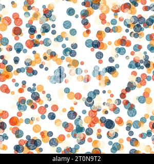 Bulles bleues, jaunes et oranges avec texture sur fond blanc. Motif sans couture. Banque D'Images