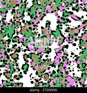 Fond grunge abstrait avec vert, rose et brun avec des coups de pinceau noir. Texture dessinée à la main. Design graphique moderne. Motif de répétition sans couture Banque D'Images