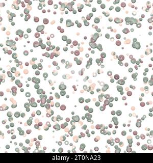 Bulles de volume vertes, brunes et beiges sur fond blanc. Motif sans couture abstrait. Banque D'Images