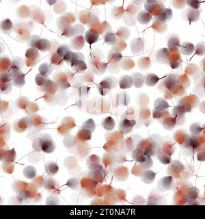 Ce motif floral doux, inspiré des fleurs délicates de pissenlit, aux couleurs vives éclatantes orange, violet et rouge. Arrière-plan transparent. Banque D'Images