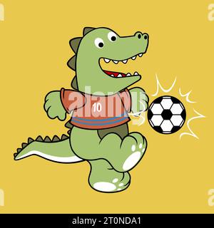 Mignon dinosaure jouant au football, illustration de dessin animé vectoriel Illustration de Vecteur