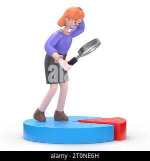 Illustration 3D de la femme d'affaires européenne Ellen stand sur Tax Chart.3D rendu sur fond blanc. Banque D'Images