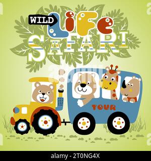 Groupe d'animaux mignons sur le véhicule, illustration de dessin animé vectoriel Illustration de Vecteur