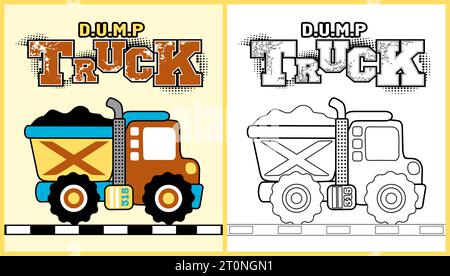 dessin animé vectoriel de camion à benne basculante, coloriage ou livre Illustration de Vecteur