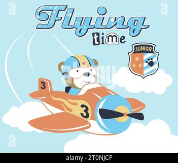 dessin animé vectoriel de pilote d'ours mignon sur l'avion Illustration de Vecteur