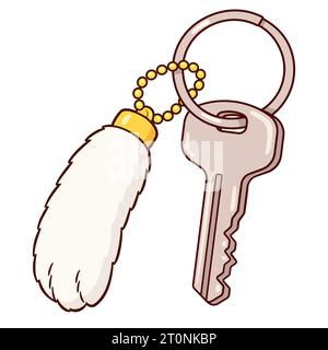 Pied de lapin chanceux sur porte-clés et porte-clés avec clé de maison. Dessin de bande dessinée, illustration de clip art vectoriel isolé. Illustration de Vecteur