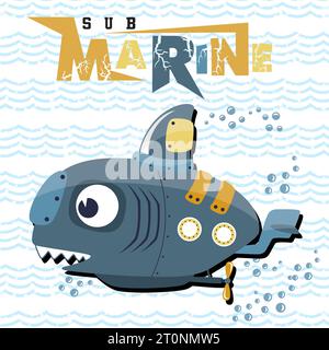 robot sous-marin sur fond d'eau d'ondulation, illustration de dessin animé vectoriel Illustration de Vecteur
