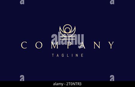 Vector logo doré avec une image abstraite du symbole alchimique de la lune et du soleil. Illustration de Vecteur