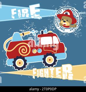 Illustration vectorielle de dessin animé de camion de pompiers avec ours drôle Illustration de Vecteur