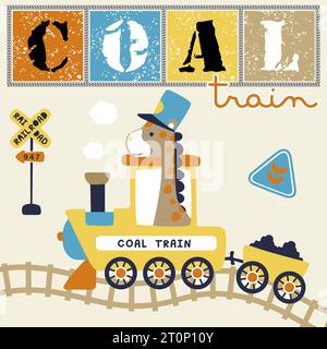 Dessin animé drôle de girafe sur train à vapeur, illustration de dessin animé vectoriel Illustration de Vecteur