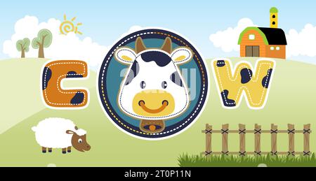 dessin animé vectoriel de paysage agricole avec des animaux de ferme Illustration de Vecteur