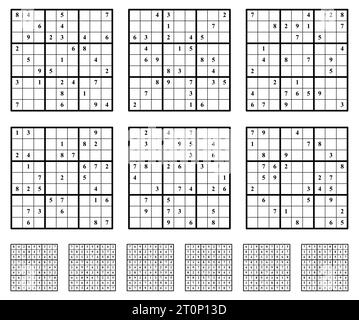 Jeu de Sudoku avec réponses difficulté moyenne. Illustration de Vecteur
