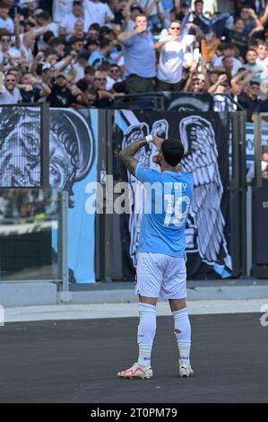 Stadio Olimpico, Rome, Italie. 8 octobre 2023. Serie A football, Lazio contre Atalanta ; Valentin Castellanos de SS Lazio célèbre après avoir marqué le but pour 2-0 à la 11e minute crédit : action plus Sports / Alamy Live News Banque D'Images