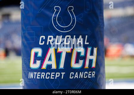 Indianapolis, Indiana, États-Unis. 08 octobre 2023. Indianapolis Colts logo crucial Catch lors d'un match de football NFL entre les Titans du Tennessee et les Colts d'Indianapolis au Lucas Oil Stadium d'Indianapolis, Indiana. John Mersits/CSM/Alamy Live News Banque D'Images