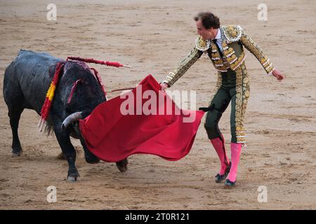 Madrid, Espagne. 08 octobre 2023. Le torero Román pendant la corrida de la feria de otoño sur la Plaza de las Ventas de Madrid, le 8 octobre 2023 Espagne (photo Oscar Gonzalez/Sipa USA) crédit : SIPA USA/Alamy Live News Banque D'Images