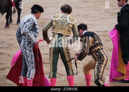 Madrid, Espagne. 08 octobre 2023. Le torero Román pendant la corrida de la feria de otoño sur la Plaza de las Ventas de Madrid, le 8 octobre 2023 Espagne (photo Oscar Gonzalez/Sipa USA) crédit : SIPA USA/Alamy Live News Banque D'Images