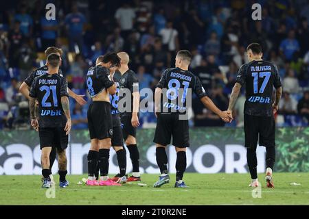 Naples, Italie. 08 octobre 2023. Rejet des joueurs de Napoli à la fin du match de football Serie A entre SSC Napoli et ACF Fiorentina au stade Diego Armando Maradona à Naples (Italie), le 8 octobre 2023. Crédit : Insidefoto di andrea staccioli/Alamy Live News Banque D'Images