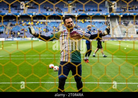 Broendby, Danemark. 08 octobre 2023. Le gardien de but Thomas Mikkelsen de Broendby IF avant le 3F Superliga match entre Broendby IF et Viborg FF au Broendby Stadion à Broendby. (Crédit photo : Gonzales photo/Alamy Live News Banque D'Images