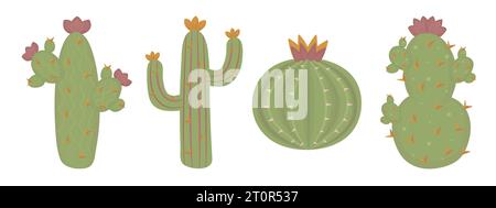 Cactus set dans le style Boho, couleurs succulentes illustrations de thème de l'ouest sauvage Illustration de Vecteur