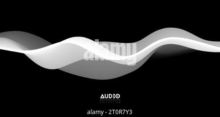 Visualisation des ondes sonores. Forme d'onde volumique 3D en noir et blanc. Modèle d'échantillon de voix. Illustration de Vecteur