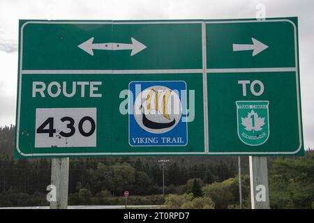 Panneau routier à Saint Lunaire-Griquet, Terre-Neuve-et-Labrador, Canada Banque D'Images