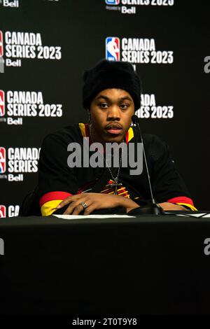 Vancouver, Canada. 08 octobre 2023. Vancouver, Colombie-Britannique, Canada, 8 octobre 2023 : Scottie Barnes (4 Toronto Raptors) pendant le match d'après-saison après le match de pré-saison de la National Basketball Association entre les Toronto Raptors et les Sacramento Kings au Rogers Arena à Vancouver, Colombie-Britannique, Canada (USAGE ÉDITORIAL SEULEMENT). (Amy elle/SPP) crédit : SPP Sport Press photo. /Alamy Live News Banque D'Images