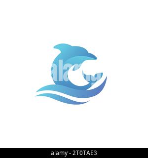 Dolphin in Ocean logo Design. Icône Dolphin Illustration de Vecteur