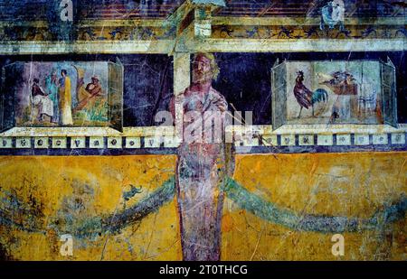 Fresque Pompéi Roman City est situé près de Naples dans la région Campanie en Italie. Pompéi a été enterré sous 4-6 m de cendres volcaniques et de ponce lors de l'éruption du Vésuve en 79. Italie Banque D'Images